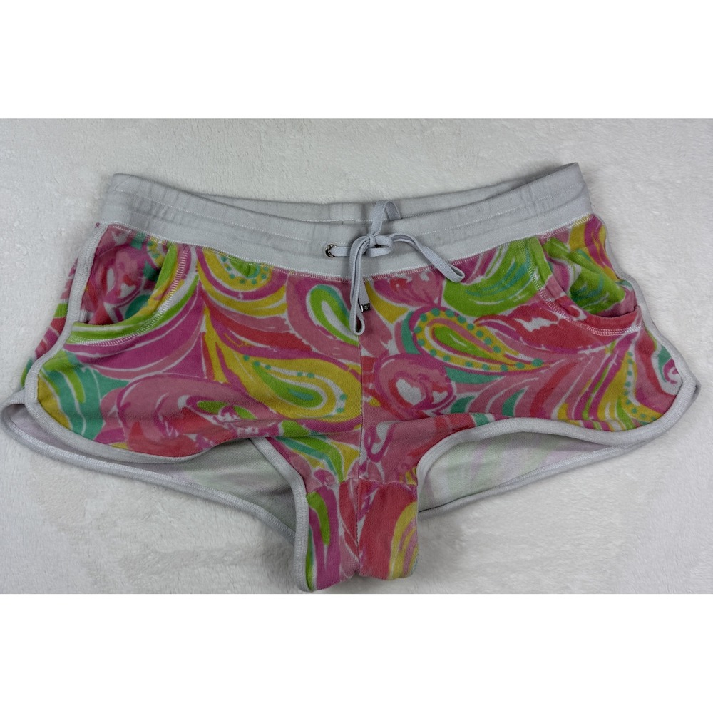 Lilly Pulitzer Womens Paisley Terry Shorts Size L Pink Green White Trim